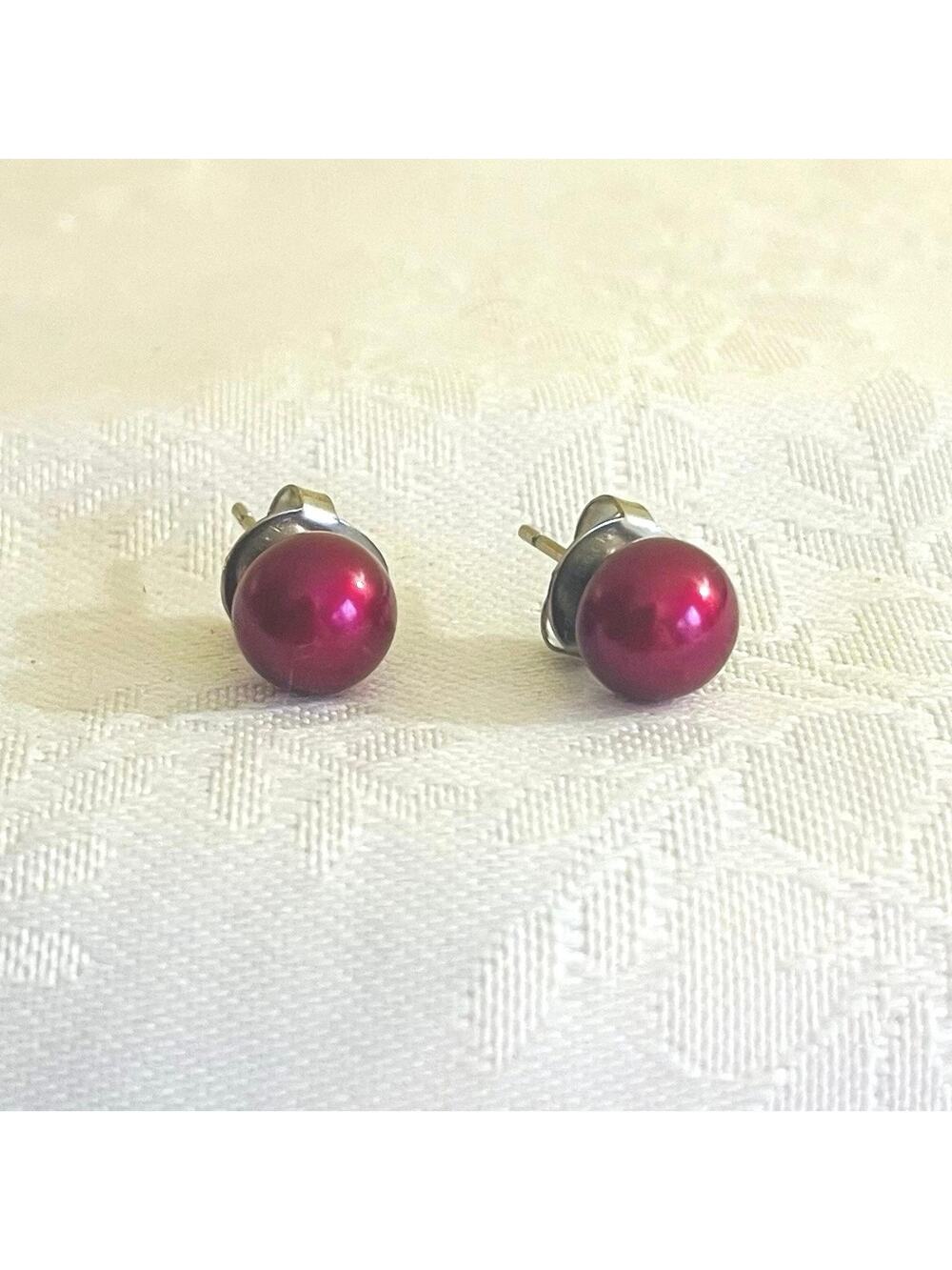 HONORA Pearl Freshwater Stud Cherry Red Earrings Happy Back Nickel Free